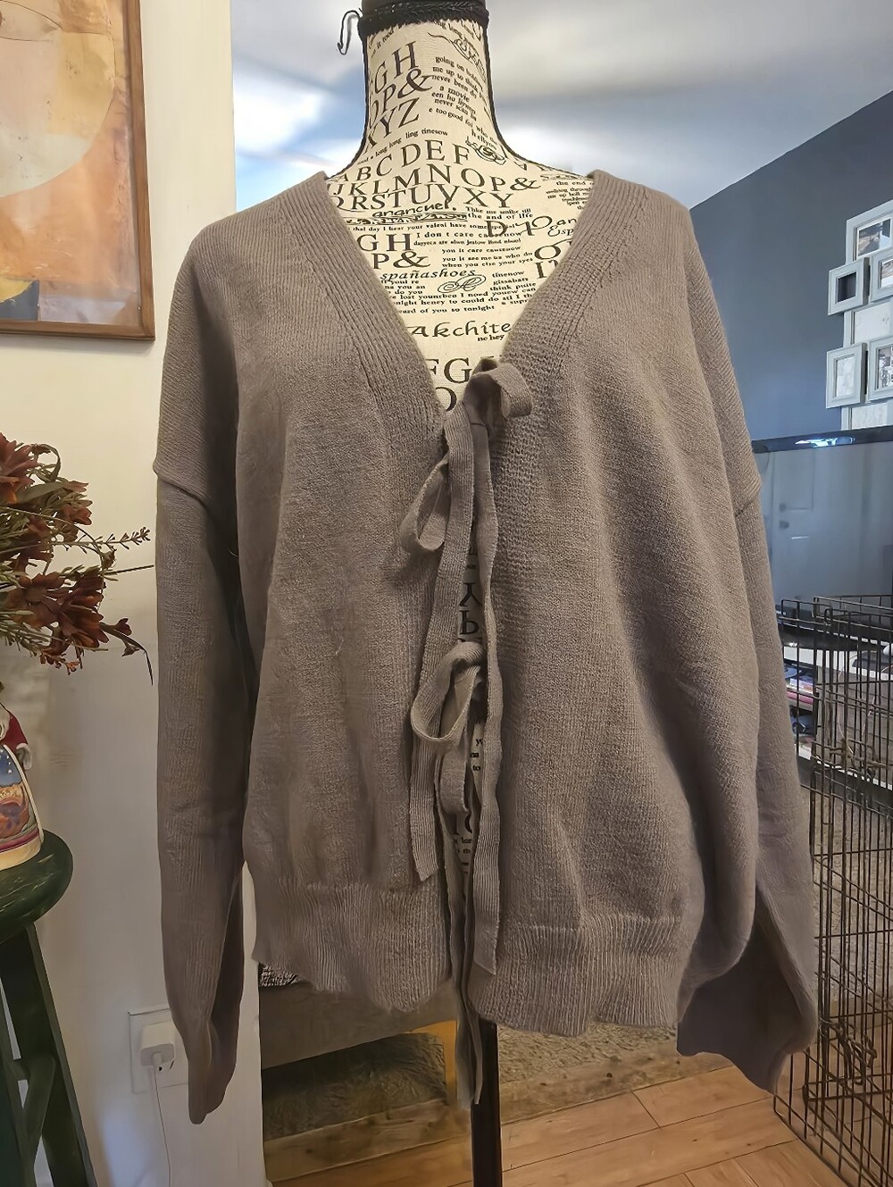 Women’s Taupe Tie-Front Sweater Cardigan Set